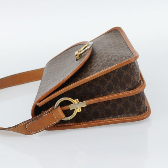 CELINE Macadam Shoulder Bag PVC Leather Brown Gold Auth mr2647