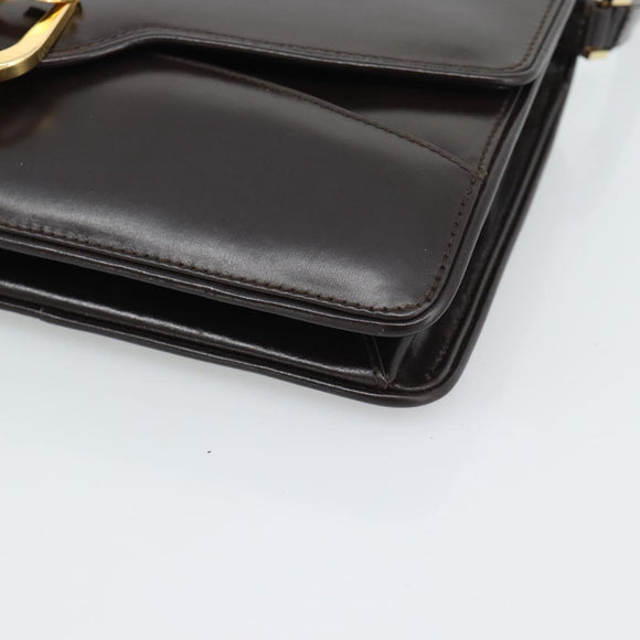 GUCCI Shoulder Bag Leather Brown Gold Auth mr2650