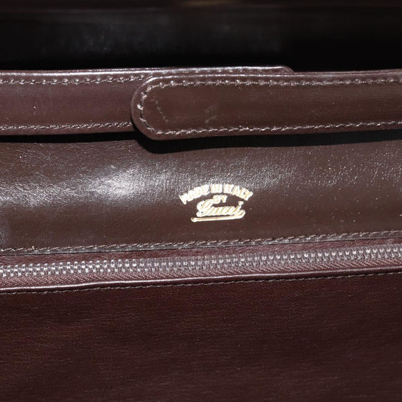 GUCCI Shoulder Bag Leather Brown Gold Auth mr2650