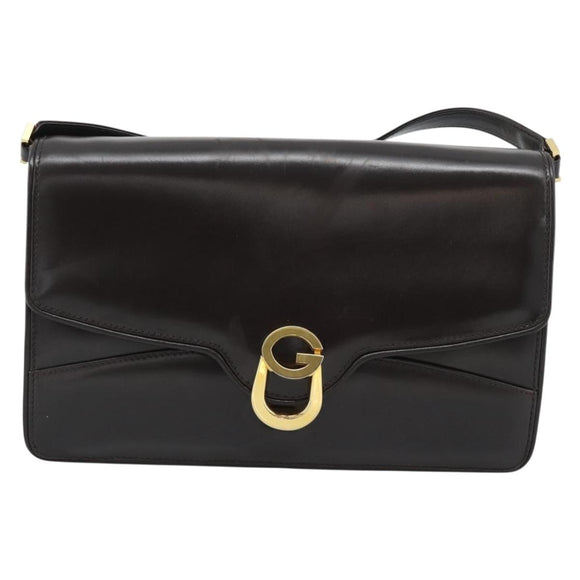 GUCCI Shoulder Bag Leather Brown Gold Auth mr2650