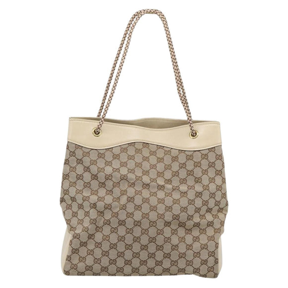 GUCCI GG Canvas Tote Bag Beige Gold 109141 Auth mr2652