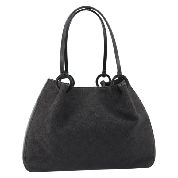 GUCCI GG Canvas Tote Bag Denim Black Silver 101919 Auth mr2655
