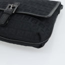FENDI Zucchino Canvas Shoulder Bag Black Silver Auth mr2656-10