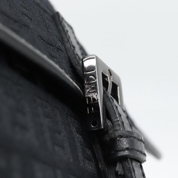 FENDI Zucchino Canvas Shoulder Bag Black Silver Auth mr2656