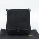 FENDI Zucchino Canvas Shoulder Bag Black Silver Auth mr2656-24