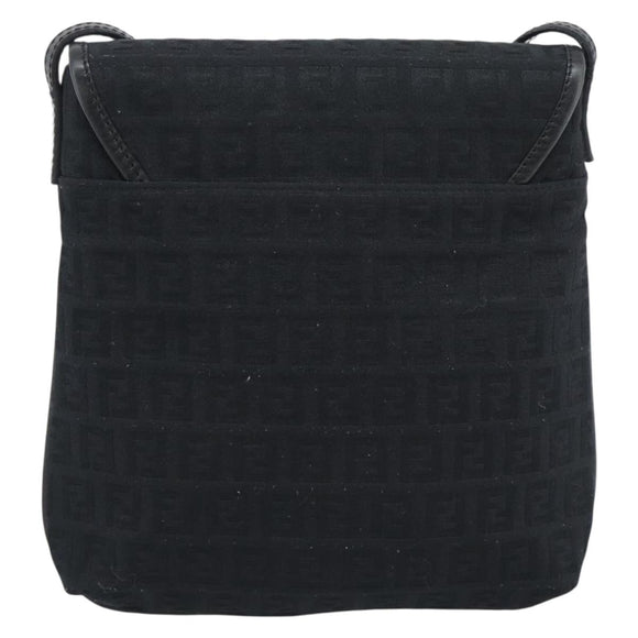 FENDI Zucchino Canvas Shoulder Bag Black Silver Auth mr2656