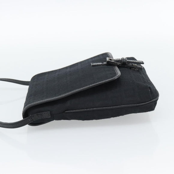 FENDI Zucchino Canvas Shoulder Bag Black Silver Auth mr2656