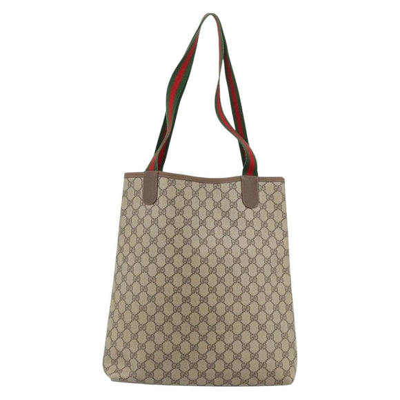 GUCCI GG Supreme Web Sherry Line Tote Bag PVC Beige Gold 40 02 003 Auth mr2657