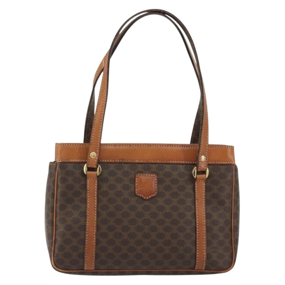 CELINE Macadam Canvas Hand Bag PVC Leather Brown Gold Auth mr2661