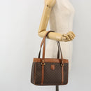 CELINE Macadam Canvas Hand Bag PVC Leather Brown Gold Auth mr2661-26