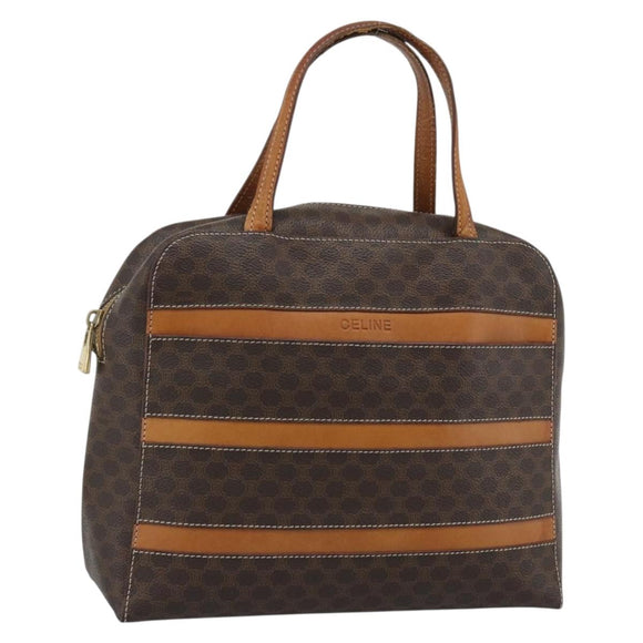 CELINE Macadam Canvas Hand Bag PVC Leather Brown Gold Auth mr2662