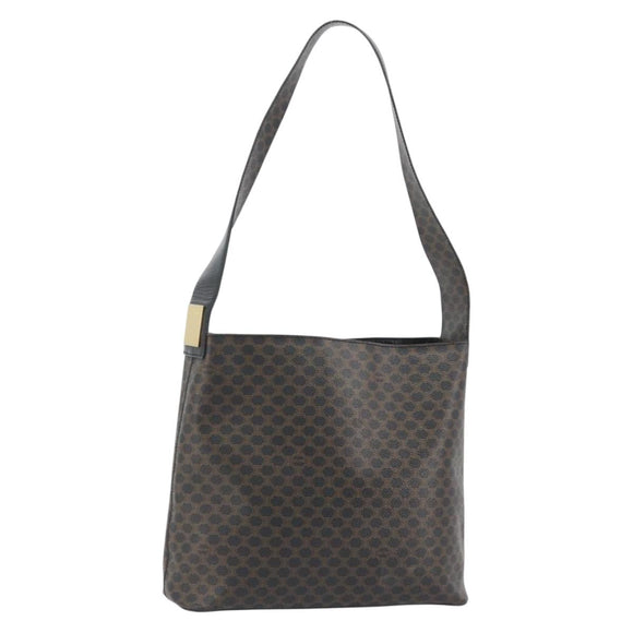 CELINE Macadam Canvas Shoulder Bag PVC Leather Black Gold Auth mr2663
