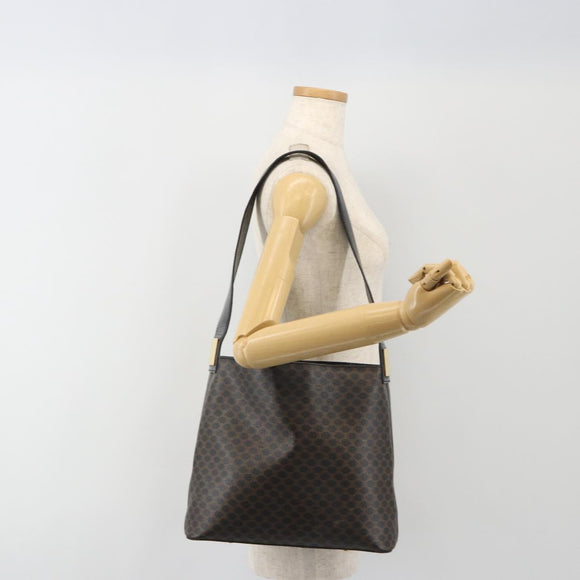 CELINE Macadam Canvas Shoulder Bag PVC Leather Black Gold Auth mr2663