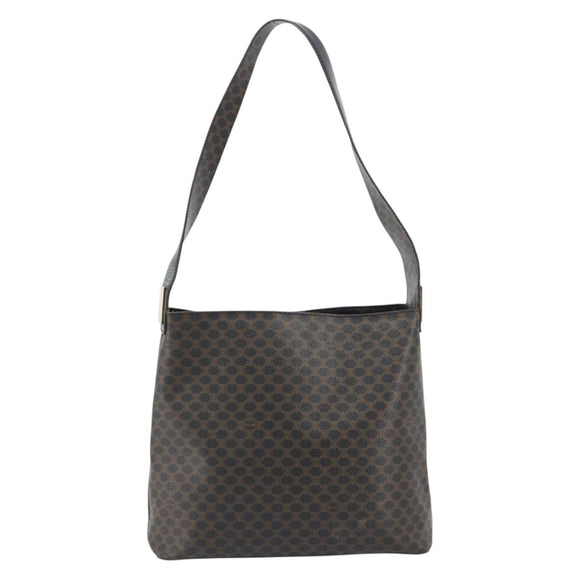 CELINE Macadam Canvas Shoulder Bag PVC Leather Black Gold Auth mr2663