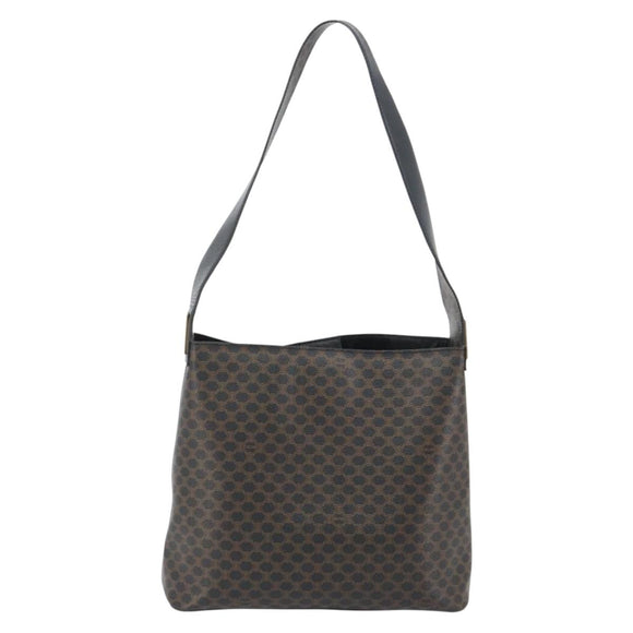 CELINE Macadam Canvas Shoulder Bag PVC Leather Black Gold Auth mr2663