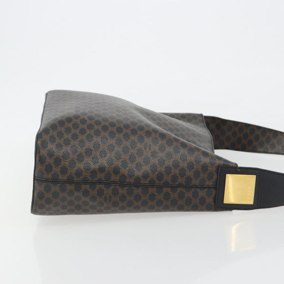 CELINE Macadam Canvas Shoulder Bag PVC Leather Black Gold Auth mr2663