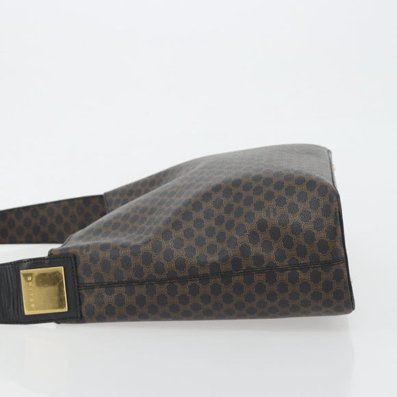 CELINE Macadam Canvas Shoulder Bag PVC Leather Black Gold Auth mr2663
