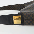 CELINE Macadam Canvas Shoulder Bag PVC Leather Black Gold Auth mr2663-5