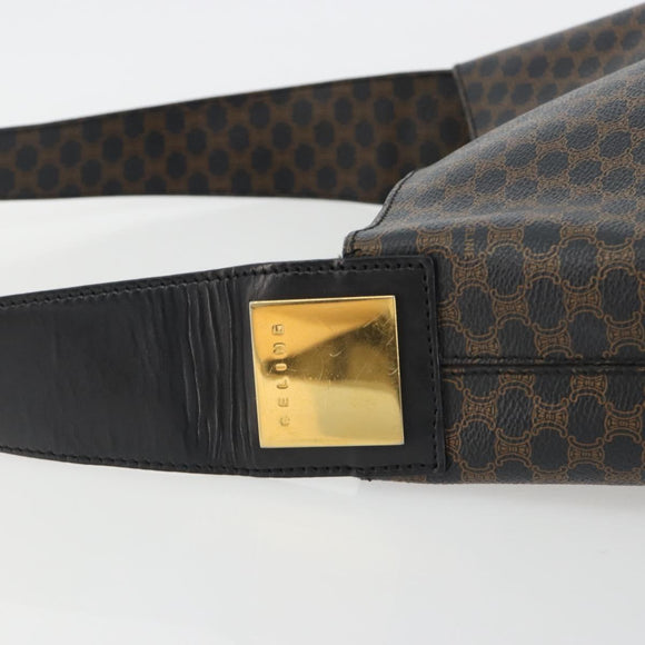 CELINE Macadam Canvas Shoulder Bag PVC Leather Black Gold Auth mr2663