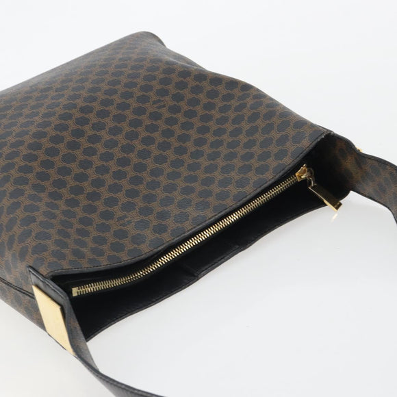 CELINE Macadam Canvas Shoulder Bag PVC Leather Black Gold Auth mr2663