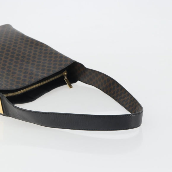 CELINE Macadam Canvas Shoulder Bag PVC Leather Black Gold Auth mr2663