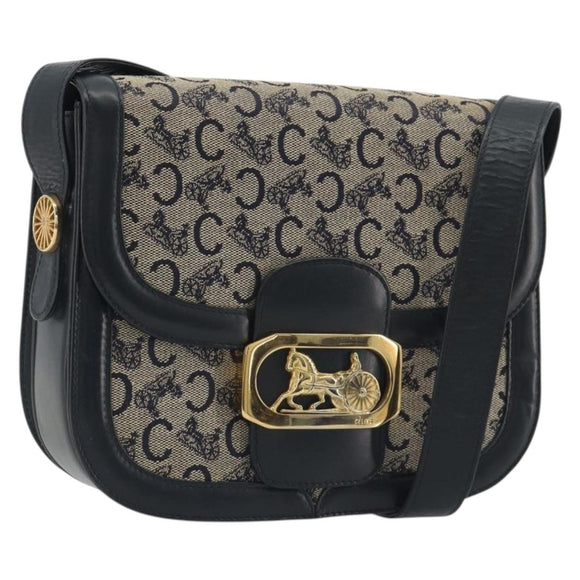 CELINE C Sulky Shoulder Bag Canvas Black Gold Auth mr2664