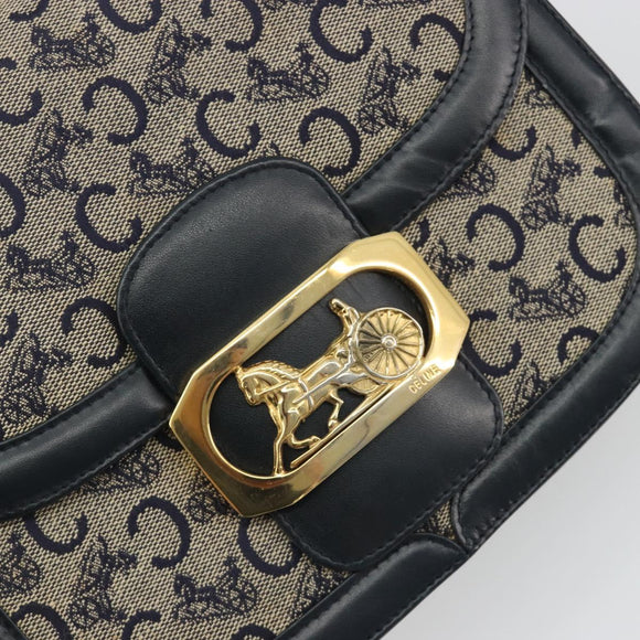 CELINE C Sulky Shoulder Bag Canvas Black Gold Auth mr2664