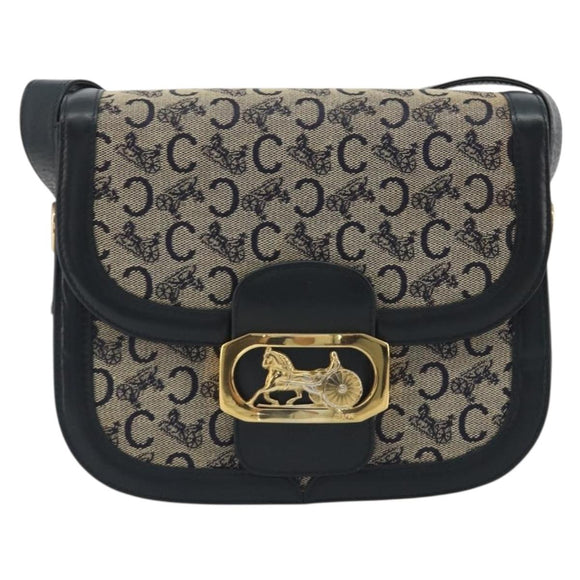 CELINE C Sulky Shoulder Bag Canvas Black Gold Auth mr2664