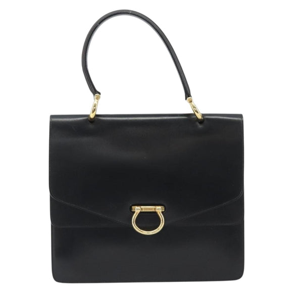 CELINE Hand Bag Leather Black Gold Auth mr2665V