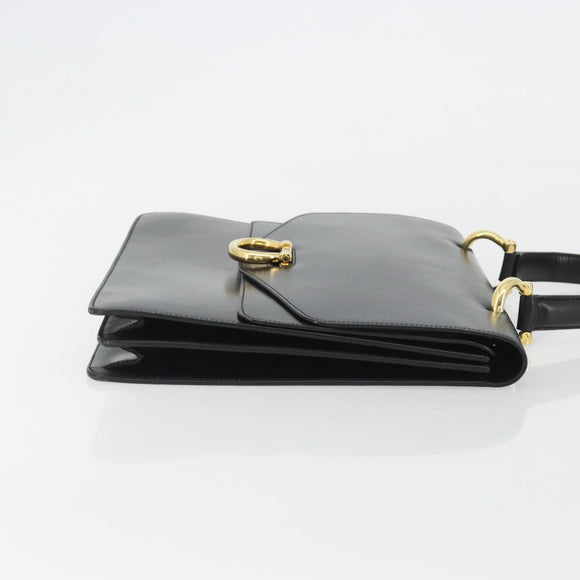 CELINE Hand Bag Leather Black Gold Auth mr2665V