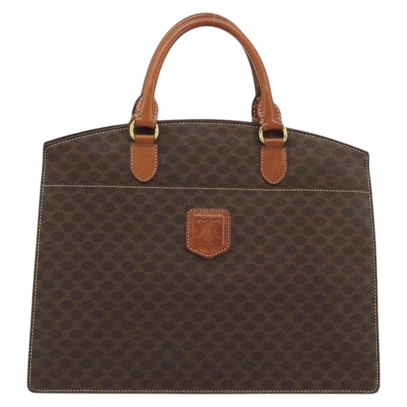 CELINE Macadam Canvas Hand Bag PVC Leather Brown Gold Auth mr2666