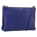 CELINE Trio Shoulder Bag Leather Blue Gold Auth mr2667-1