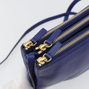 CELINE Trio Shoulder Bag Leather Blue Gold Auth mr2667-10