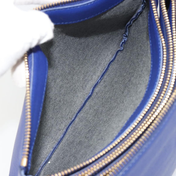 CELINE Trio Shoulder Bag Leather Blue Gold Auth mr2667
