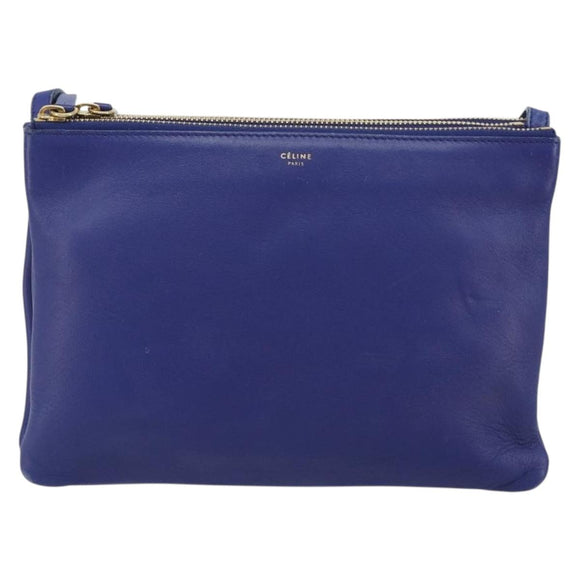 CELINE Trio Shoulder Bag Leather Blue Gold Auth mr2667