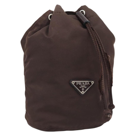 PRADA Pouch Nylon Brown Silver Auth mr2669