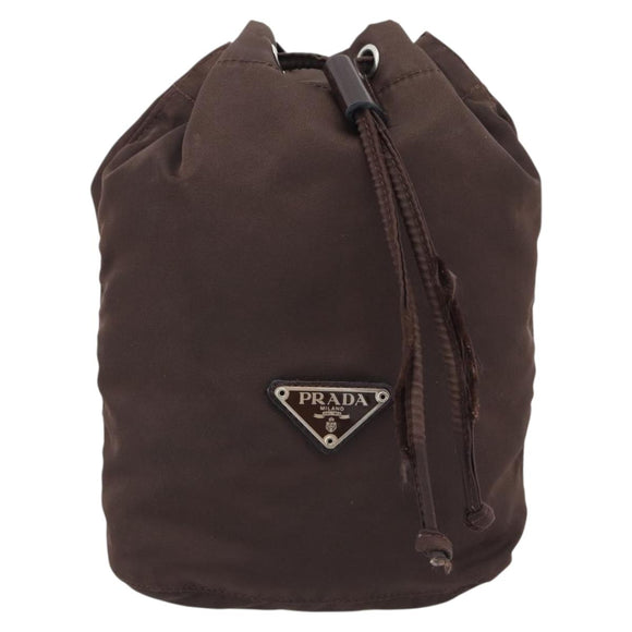 PRADA Pouch Nylon Brown Silver Auth mr2669