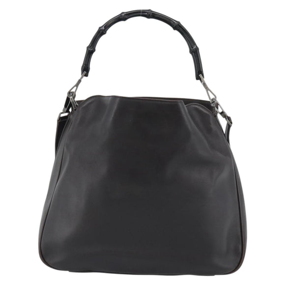 GUCCI Bamboo Shoulder Bag Leather 2way Brown Silver 0011577 Auth mr2670