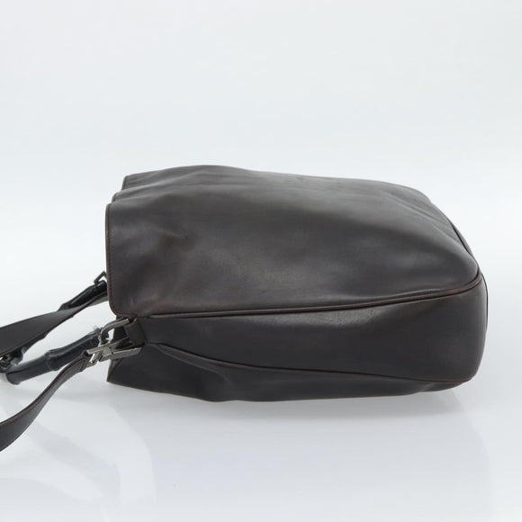 GUCCI Bamboo Shoulder Bag Leather 2way Brown Silver 0011577 Auth mr2670