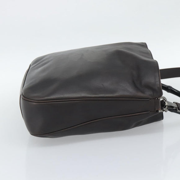 GUCCI Bamboo Shoulder Bag Leather 2way Brown Silver 0011577 Auth mr2670