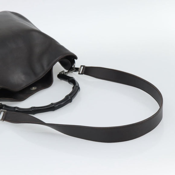 GUCCI Bamboo Shoulder Bag Leather 2way Brown Silver 0011577 Auth mr2670