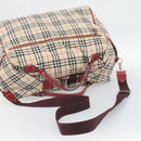 BURBERRY Blue Label Boston Bag Canvas 2way Beige Silver Auth mr2676-10