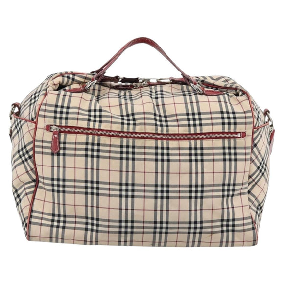 BURBERRY Blue Label Boston Bag Canvas 2way Beige Silver Auth mr2676
