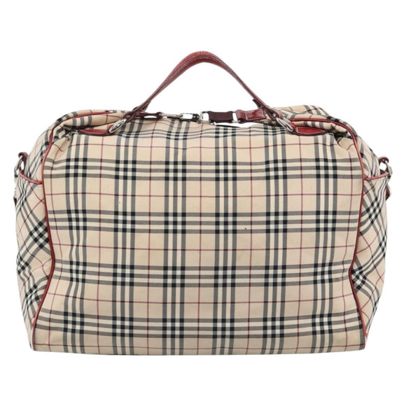 BURBERRY Blue Label Boston Bag Canvas 2way Beige Silver Auth mr2676