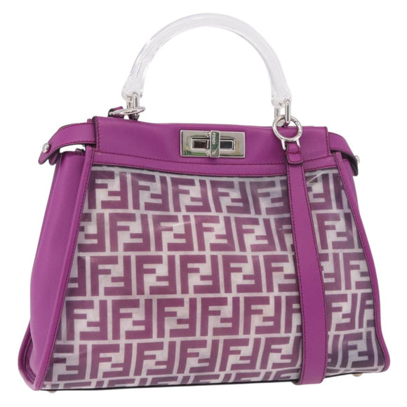 FENDI Zucca Canvas Hand Bag Vinyl Leather 2way Purple Silver Auth mr2679A