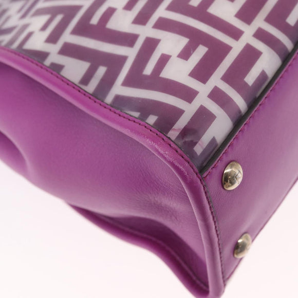 FENDI Zucca Canvas Hand Bag Vinyl Leather 2way Purple Silver Auth mr2679A