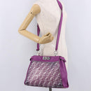 FENDI Zucca Canvas Hand Bag Vinyl Leather 2way Purple Silver Auth mr2679A-27