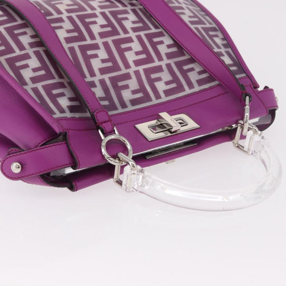 FENDI Zucca Canvas Hand Bag Vinyl Leather 2way Purple Silver Auth mr2679A
