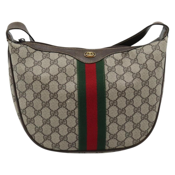 GUCCI GG Supreme Web Sherry Line Bag PVC Beige Gold 10 01 3840 Auth mr2681