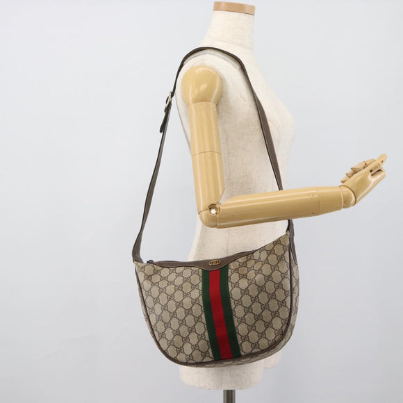 GUCCI GG Supreme Web Sherry Line Bag PVC Beige Gold 10 01 3840 Auth mr2681